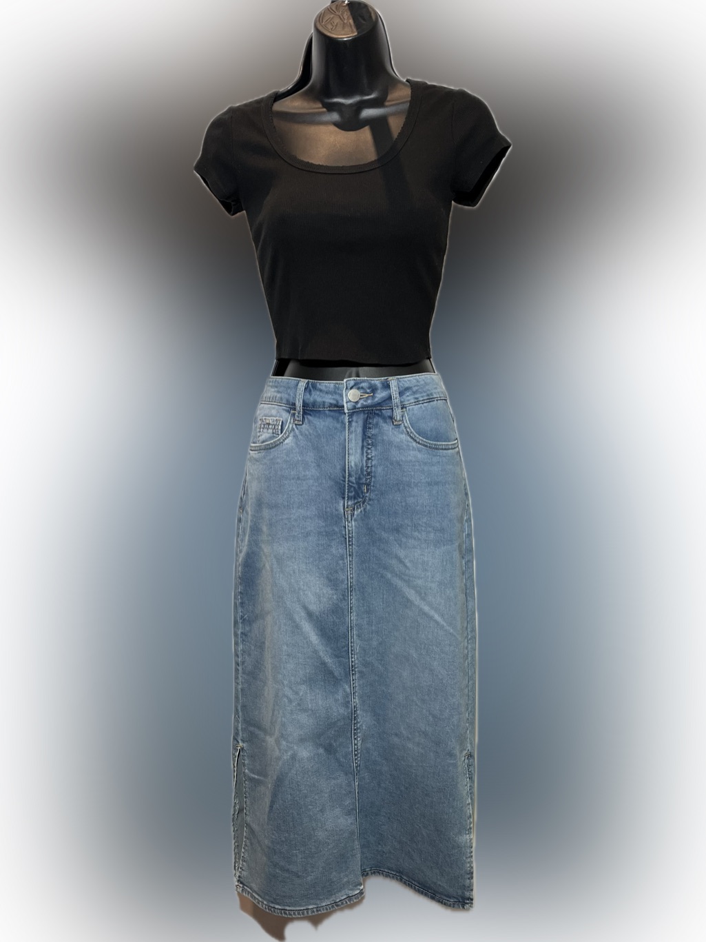 Classic Denim Midi Skirt - Blue
